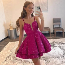 欧美跨境亮片礼服2025新款吊带性感舞会连衣裙亚马逊短款气质礼服