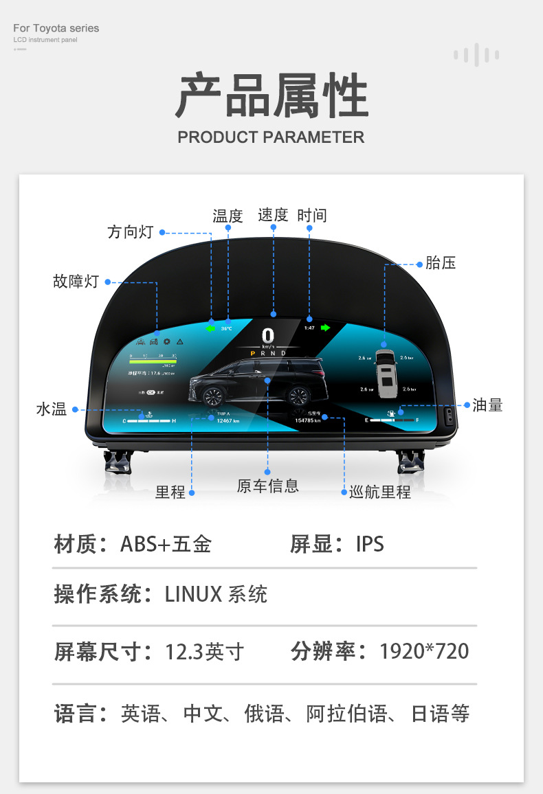 Suitable for Toyota Alphard 20 Series and 30 Series Modification and Upgrade with Carplay Full Lcd Instrument Panel Display