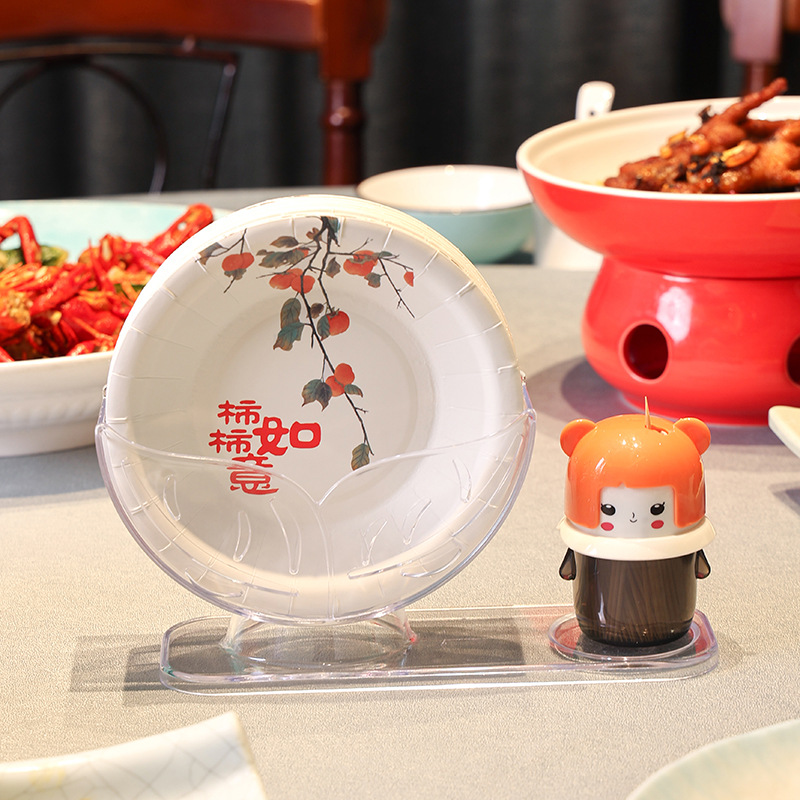 Plato desechable de hueso de 6 pulgadas de mesa de comedor casera, plato de papel de fiesta al por mayor, espesación desechable de hueso