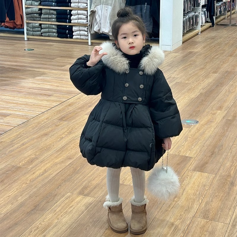 2025新款羽绒棉衣女童中长款公主外套冬季洋气保暖加厚纯色棉服|undefined
