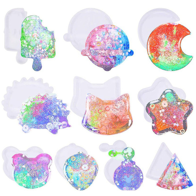 Epoxy Resin Quicksand Pendant Keychain Silicone Mold Crystal Glue Di Jewelry Pendant 12 Types Combination Wholesale