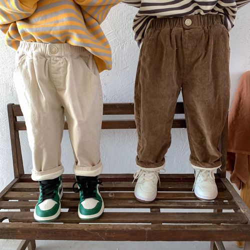  New Korean Style Children's Winter Plush Stretch Corduroy Long Pants for Boys and Girls Baby Thickened Double Layer Pants