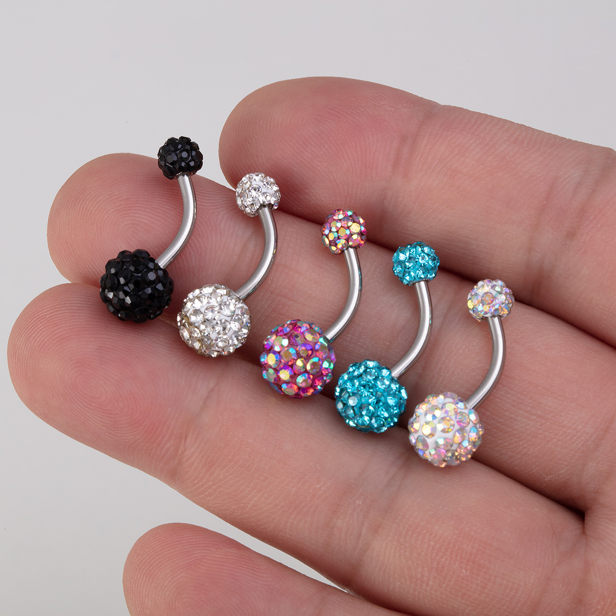 Belly Button Ring With Full Diamond Heart And Soft Clay Ball_voghion.com