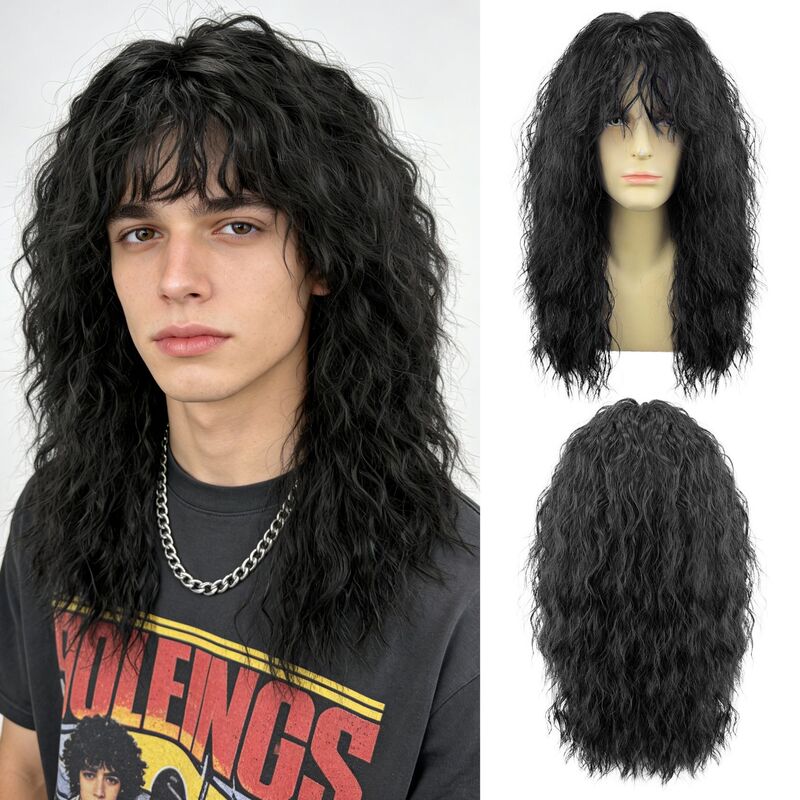 New Foreign Trade European and American Men's Wigs, 80S Punk Rock Long Curly Hair, Halloween Costume Wigs, Wholesale from Manufacturer