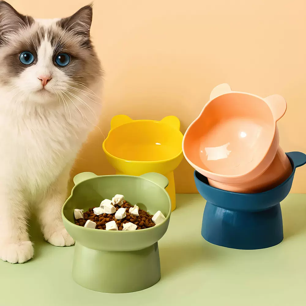 马卡龙高脚猫碗护颈碗猫咪食盆塑料防打翻猫狗通用宠物碗