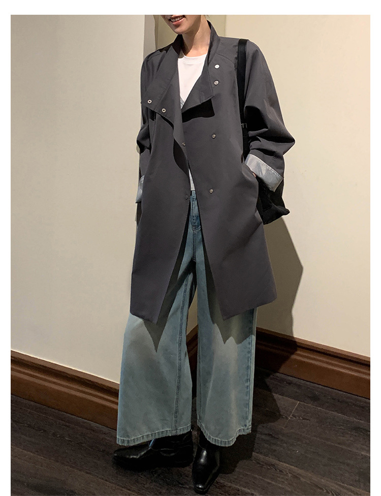 ng2510292 MOXI Thirteen Lines Women's Clothing 2026 Spring Korean Style Stand Collar Long Trench Coat For Petite Women_ecoleips.com