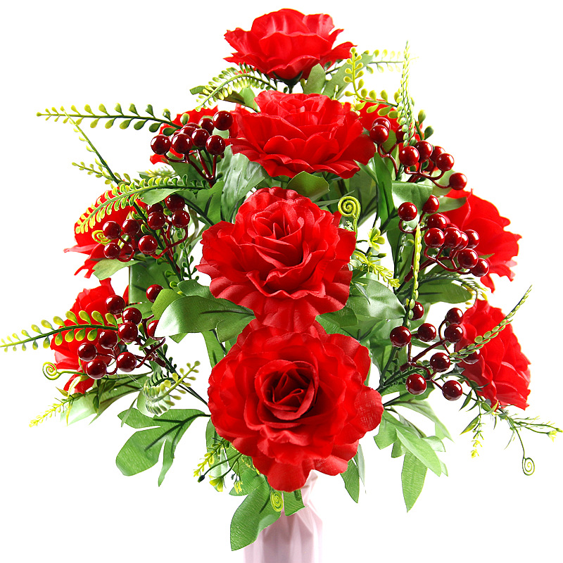 Flor artificial ramo de rosas Festival de Primavera mostrar festivo 18 pelo fortuna rosa de seda fortuna fruta París Rosa combinación flor falsa