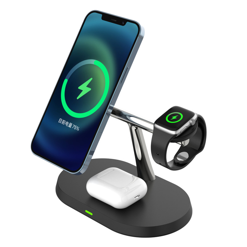 ワイヤレス磁気高速充電携帯電話ホルダーアップルイヤホン時計クロスボーダーギフトに適したスリーインワンワイヤレス充電器|undefined