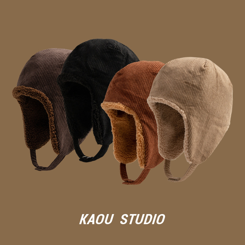Supck winter warm and velvet Lei Feng hat double side can wear lamb wool outdoor cycling ear protection windproof wool