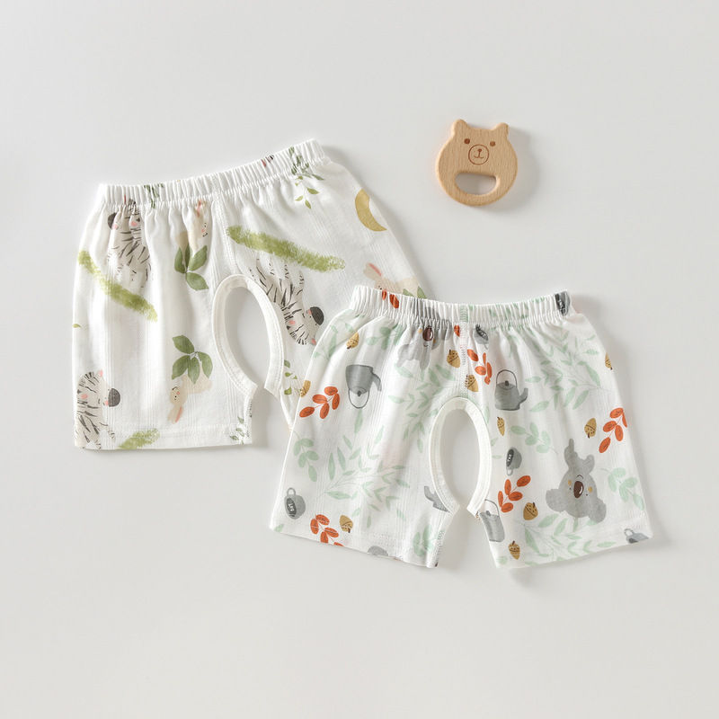 [2 Pack] Men and women children's summer cotton thin open-crotch pants baby shorts summer baby boneless pants