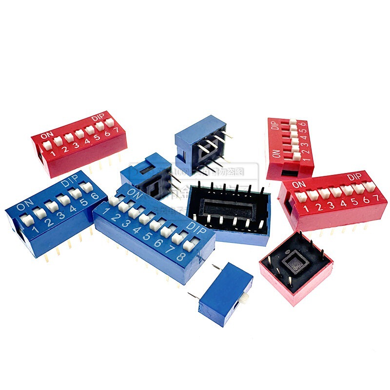 2.54mm 红色/蓝色拨码开关 1P/2P/3P/4P/5P/6P/8P/10P位 直插平拨|undefined