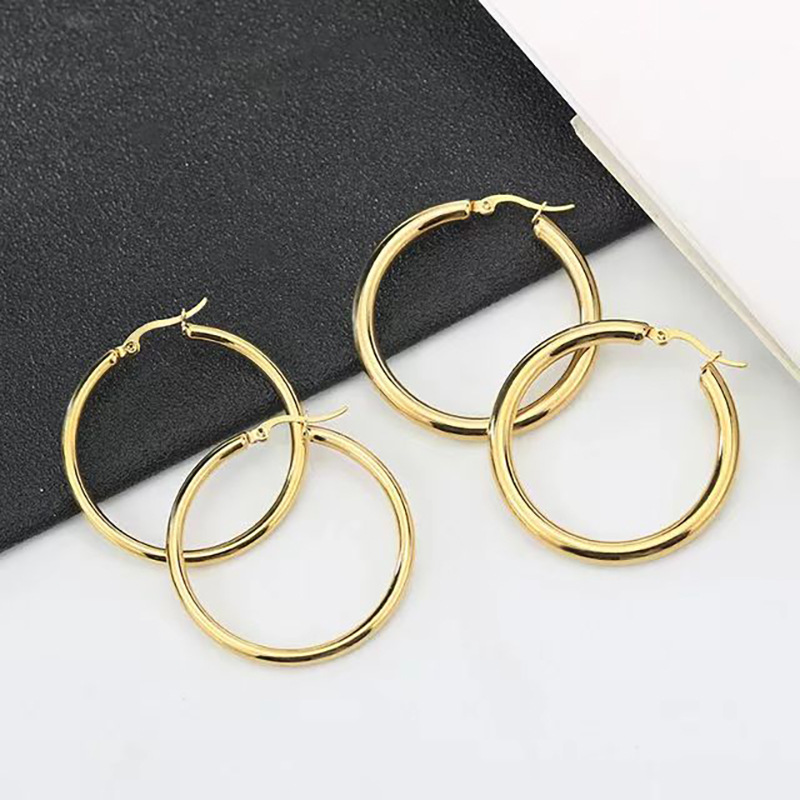 Hoop Earrings Classification 1 Pair Quantity Retro Geometric Titanium Steel Plating Hoop Earrings 1 Pair