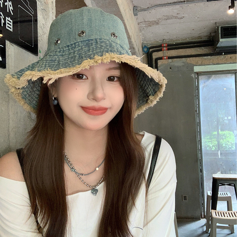 Retro japonés hace viejos sombreros de pescador de vaqueros de borde de lana para mujeres de verano versátil gorra grande para mostrar la cara pequeño sombrero solar