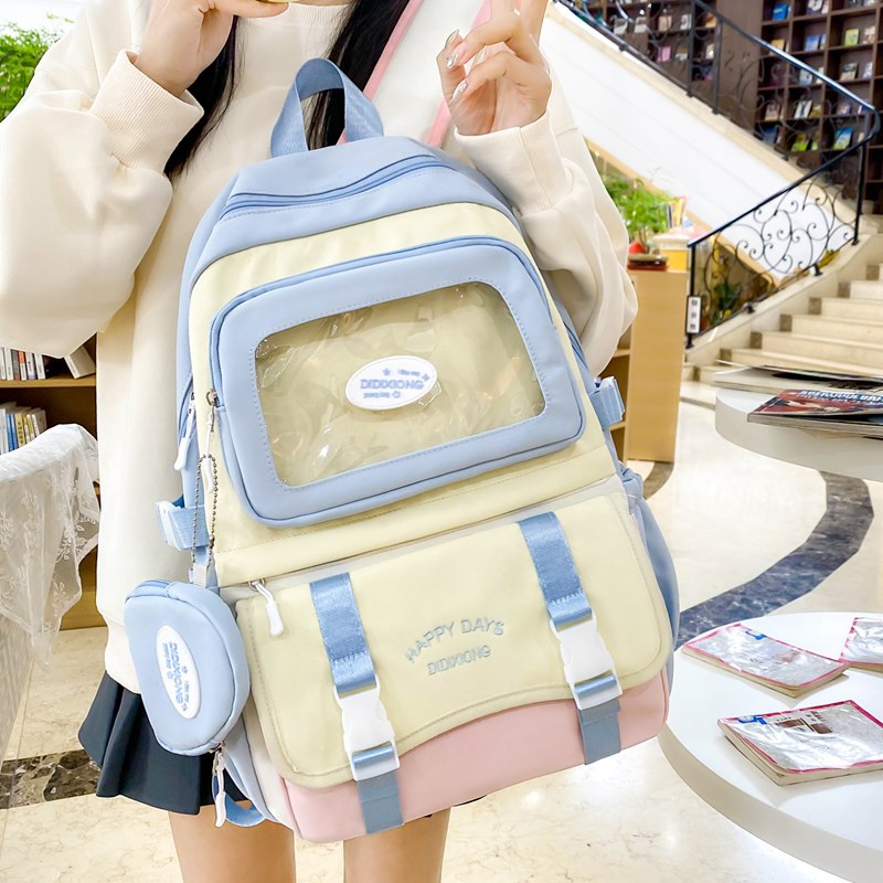 Mochilas escolares para niños, estudiantes de primaria, grados 3-6, mochilas frescas y lindas, estilo dulce, contraste de color, capa transparente, bolsa de dolor