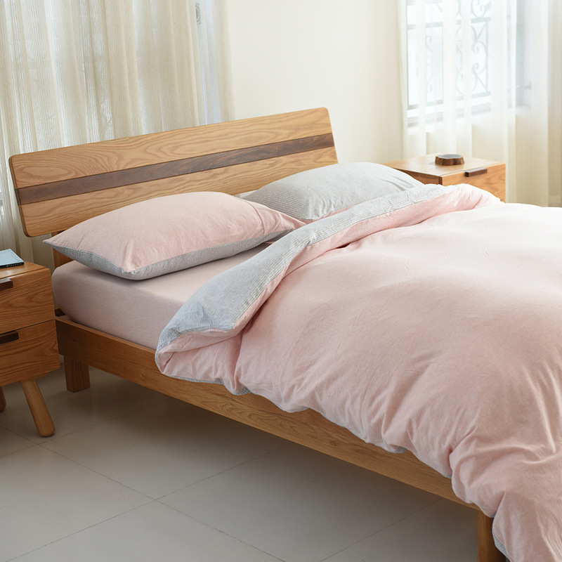 Premium Cotton Bedding Set Series: Cotton Jersey Duvet Cover, Pillowcase, Fitted Sheet, Flat Sheet, All-Cotton Yarn-Dyed