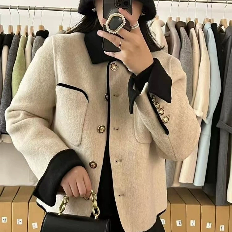 Двустороннее шерстяное пальто, осенняя куртка, 2023, стиль Chanel, корейский стиль, для подростков