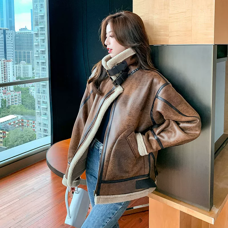 Меховая единая имитация меховая куртка женский зимний новый бархат утолщение замша овечья шерсть шерсть шерсть свободная автомобильная одежда