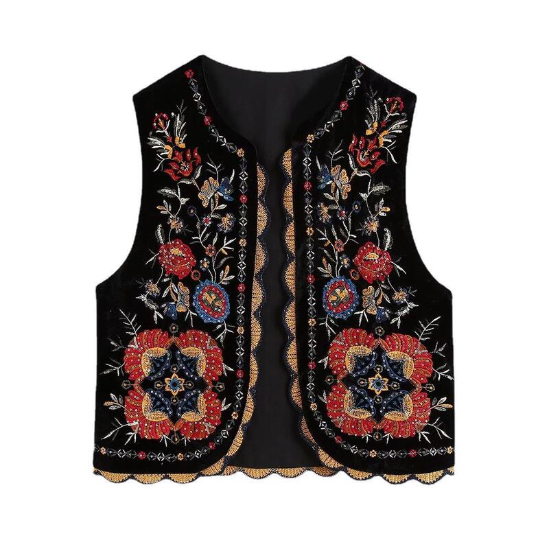European and American fashion wholesale 2022 women's new autumn and winter embroidered velvet vest unlimited vest CC4-61534