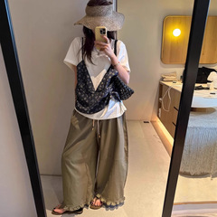 レイジートーン2025夏秋韓国風耳ステッチストレートパンツゆったり着痩せワイドレッグ大きいサイズカジュアルパンツ