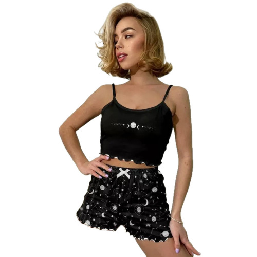 European and American-style thin-shoulder vest, camisole top, shorts, and two-piece loungewear set—women's pajamas