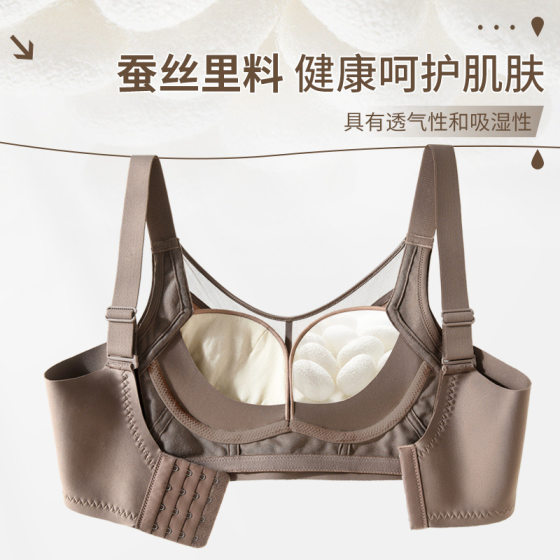 2024 New Mulberry Silk Underwear Women's Small Chest Push-up Tomalin Adjustable Non-rimless Bra Anti-light Bra