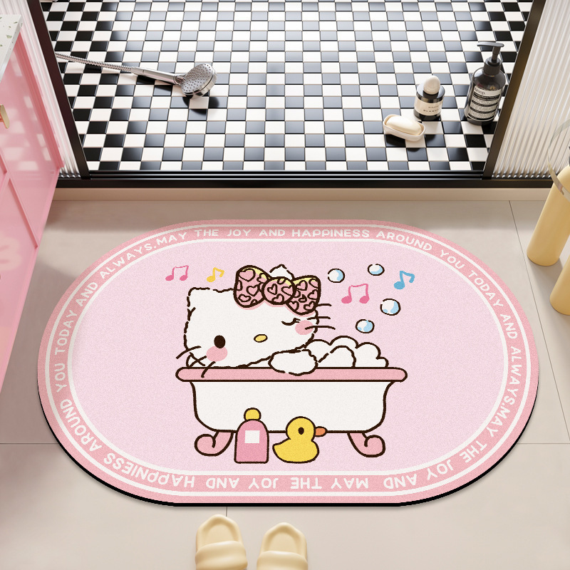 可爱HelloKitty硅藻泥吸水地垫家用卫生间洗漱台防滑易打理门垫|undefined