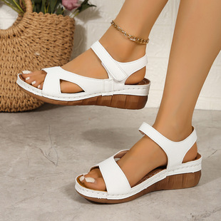 Southeast Asia Foreign Trade Color Velcro Platform Sandals Women's Cross-border plus size Wedge Open Toe Beach Sandals Wish