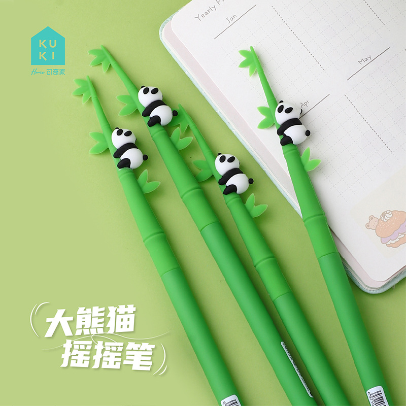 KUKI KOKI creativo bolígrafo neutro panda lindo lindo bolígrafo de agitación de dibujos animados de silicona firma negra bolígrafo papelería