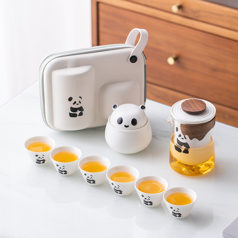 Panda Travel Tea Set suit Express Cup Portable Outdoor Carry-on Teapot Ceramic Gift Activity Accompanying Gift Panda Travel Tea Set suit Express Cup Portable Outdoor Carry-on Teapot Ceramic Gift Activity Accompanying Gift