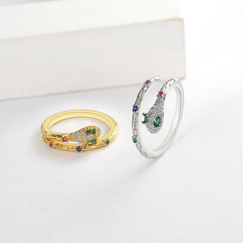 personality serpentine opening ring microscope color zircon ring female snake chain folding wear bone joints