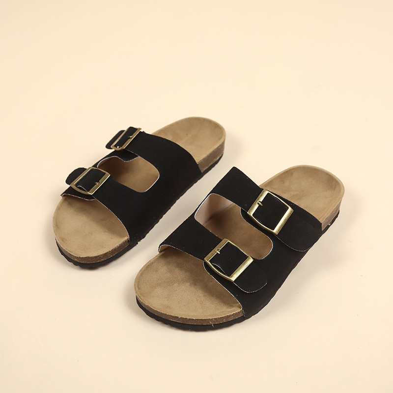 Boken zapatos sandalias y pantuflas con suela de corcho para hombres y mujeres con el mismo estilo 2025 nuevo cuero esmerilado cruzado arrastre de dos caracteres retro Boken