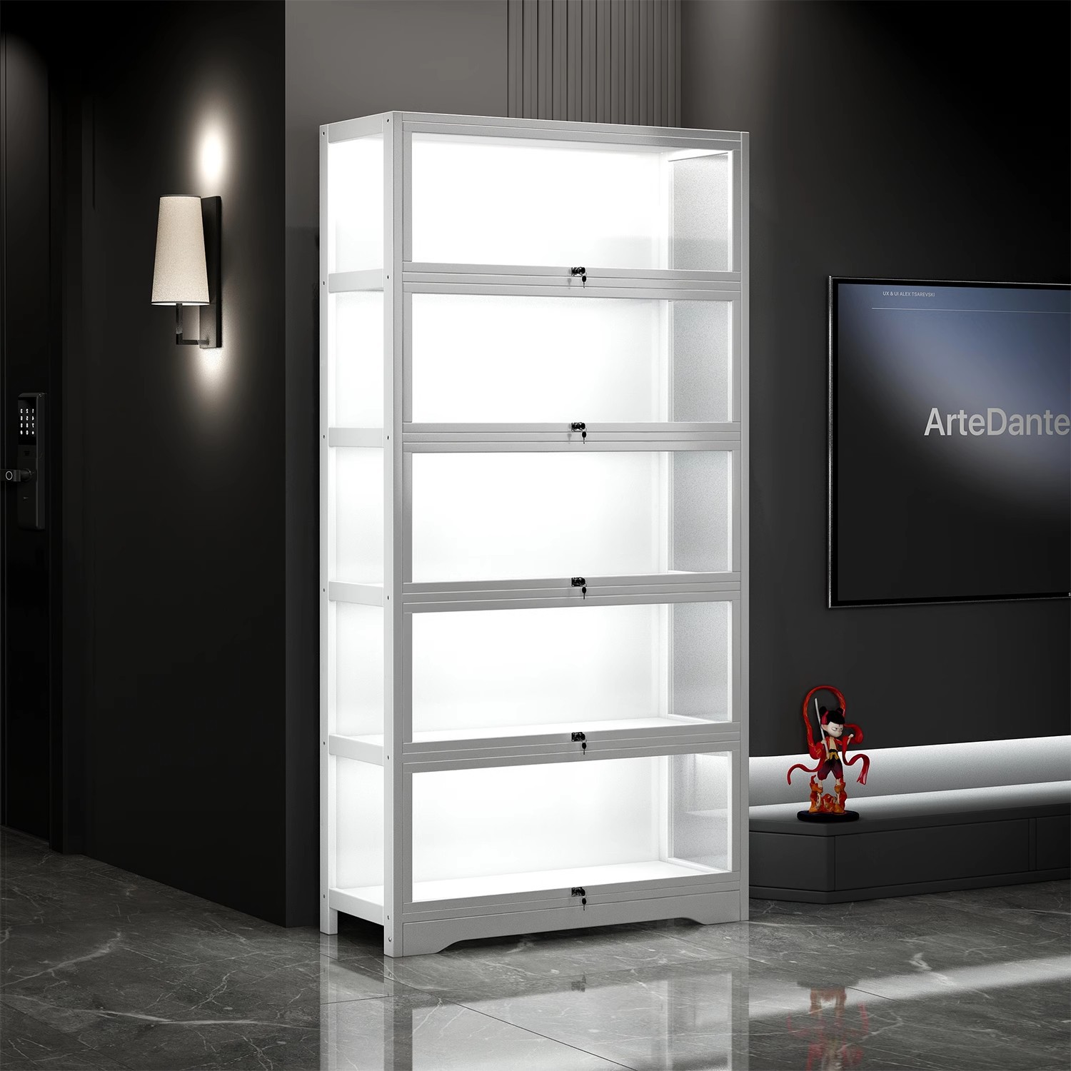 Student Living Room Bookcase Storage Cabinet Integrated Wall-Mounted Display Cabinet Bookshelf Floor-Standing Storage Rack Tv Cabinet with Lights