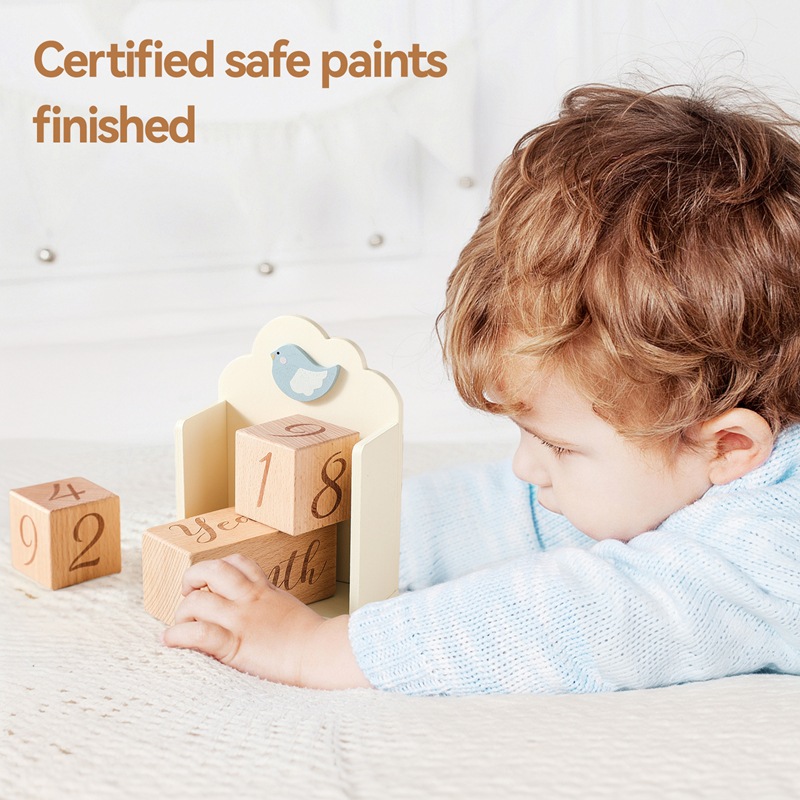Nuevo estilo transfronterizo de educación temprana para bebés, conmemoración del crecimiento, fotografía, bloques de madera, accesorios, decoración, registro de cumpleaños, hito fotográfico