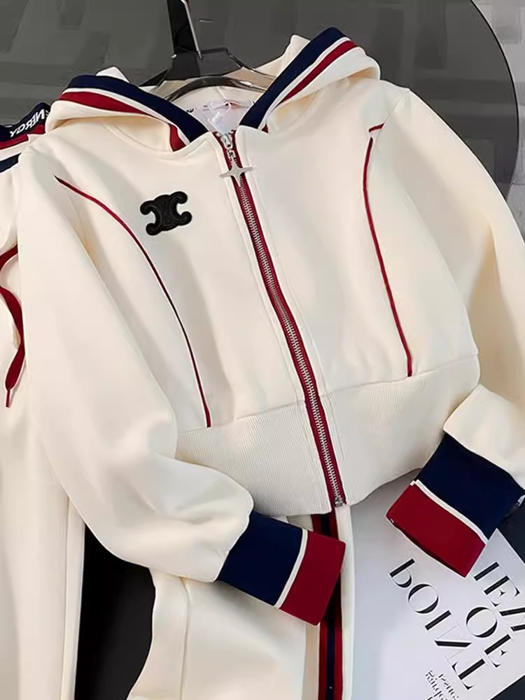 ハイエンドのレジャースポーツスーツの女性の春の2024の新型の流行のヨーロッパの商品は帽子のガードルのストレートなズボンの2つのセットをつないでいます。