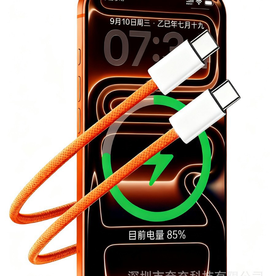 Nuevo cable de datos trenzado Apple 17promax naranja PD60W doble cable de carga rápida tipo-c