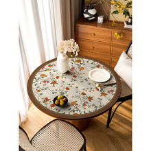 新中式圆桌桌垫圆形餐桌垫防水防油防烫桌布轻奢高级感皮革小台髑