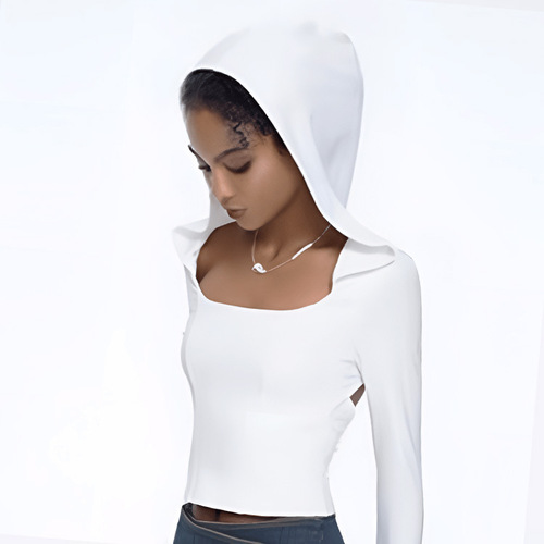 Women's European and American Cross-border Slimming Hooded Long-sleeved T-shirt Sports Top, Good for Losing Weight, Fitness, Running, Yoga, and Dancing, Can be Worn Outside