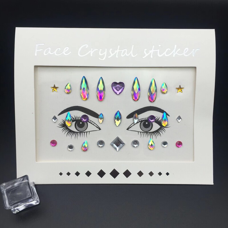 3D shiny face summer party fashion acrylic face stickers temporary tattoo color Crystal stickers Music Festival