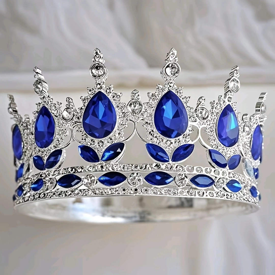 Corona grande de aleación barroca retro con incrustaciones de cristal redondas, estilo reina, para ceremonia de mayoría de edad, tocado de princesa o novia