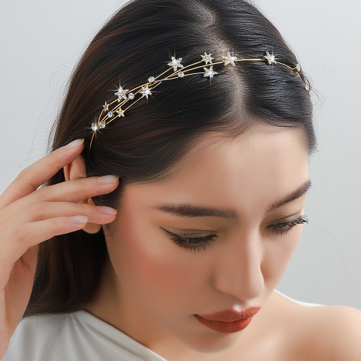 Temperamento de moda con diamantes de ramas de sauce de estrella estrella correa de cabello de mujer correa de ventana de corte retro simple tocado de cabello de mujer