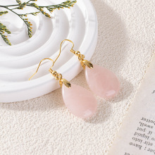 欧美跨境人气天然石水晶耳坠 切面长款水滴粉晶耳环耳饰饰品