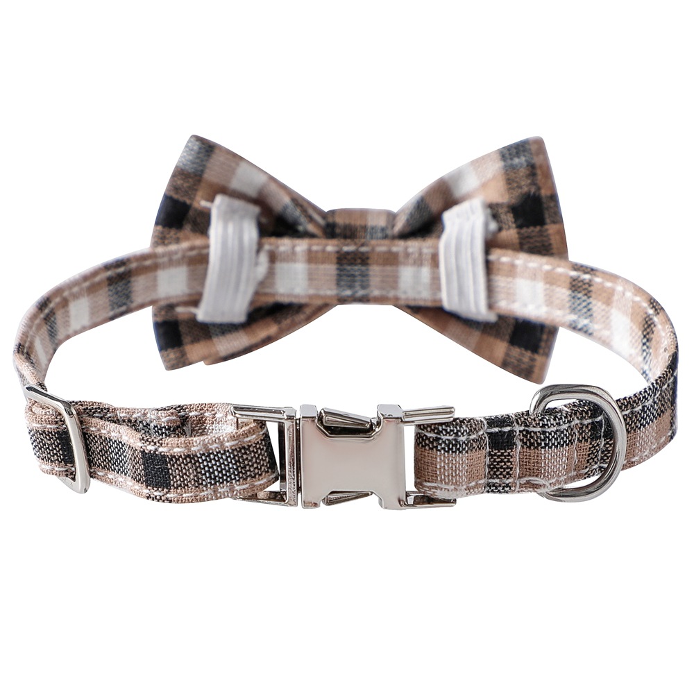 Fabricantes de nuevos productos de mascotas transfronterizos en stock para gatos cuadrícula arco de mariposa piel suave collar de gato perro