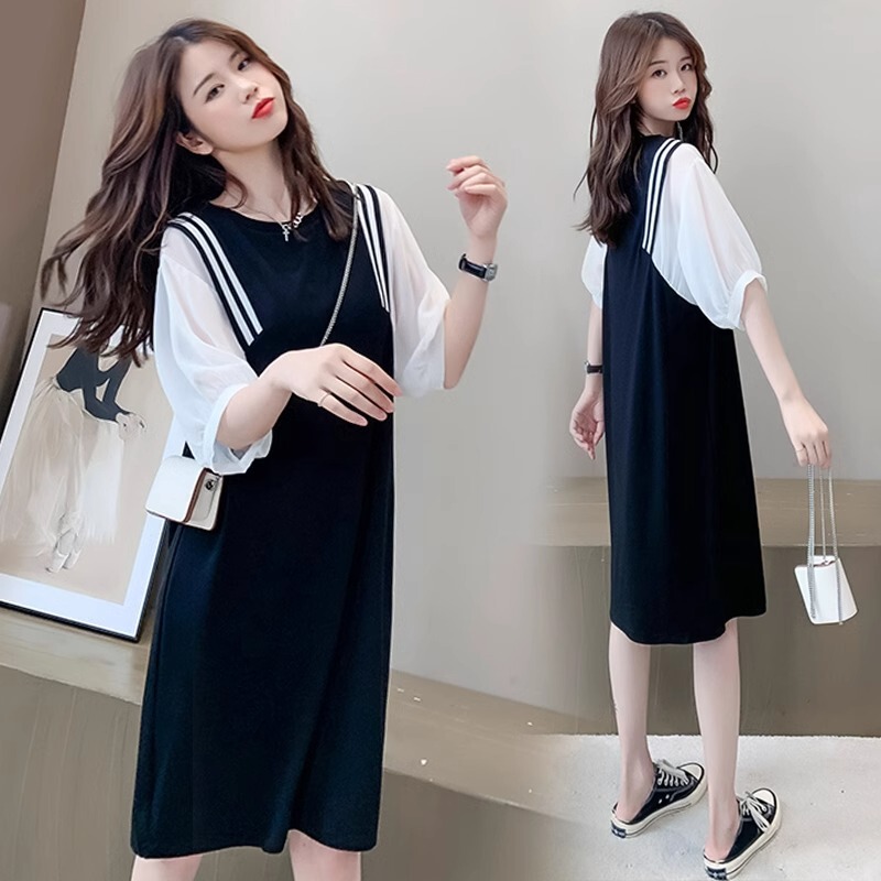 Tide mom out nursing clothes summer knitted maternity dress summer 2024 new fake two-piece T-shirt skirt