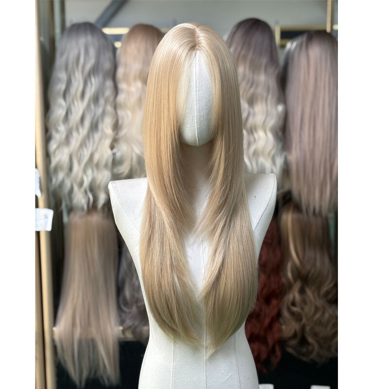 [Moonlight White] Platinum Front Lace Wig for Women, Middle-Parted Long Straight Hair, Natural Full Head Wig