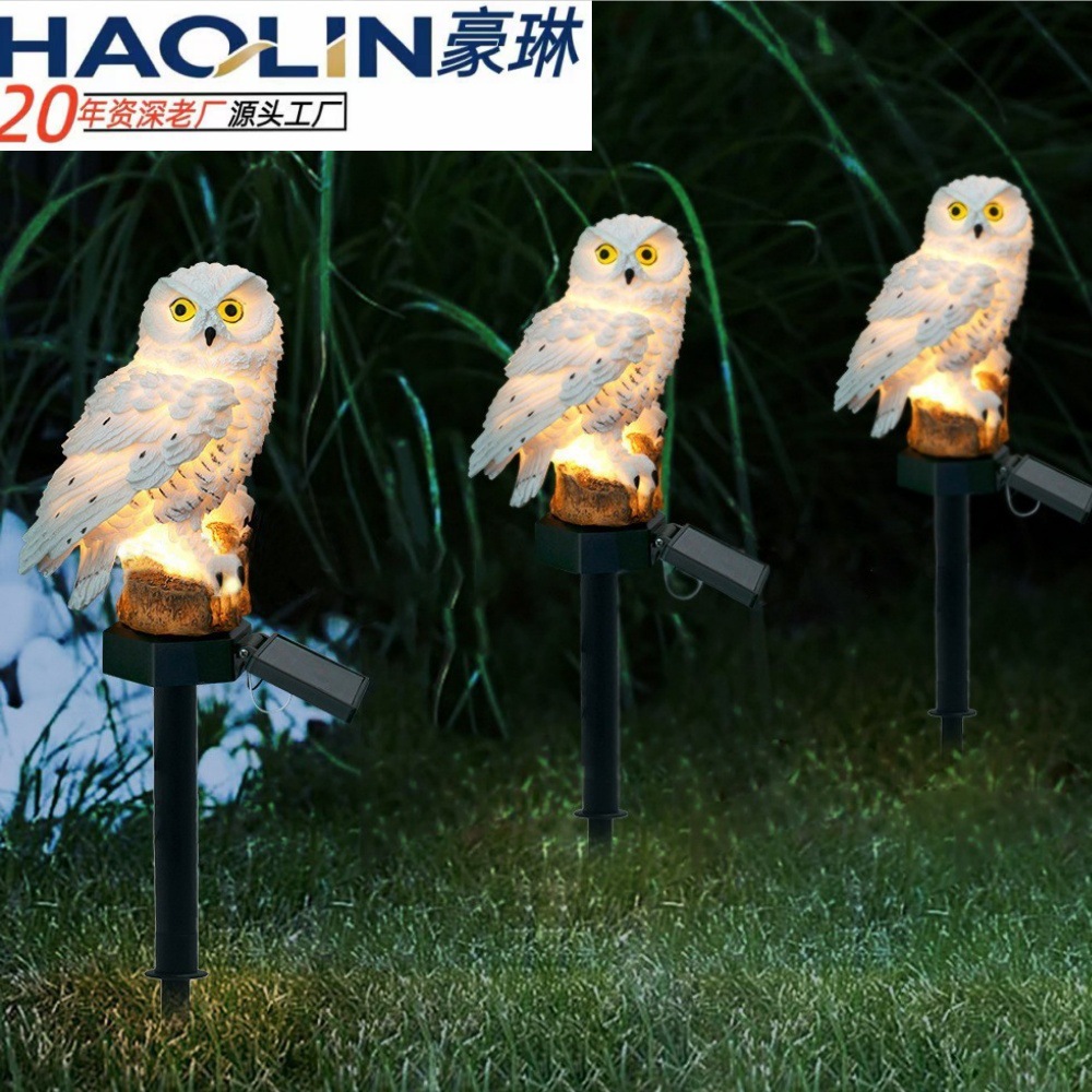 热卖亚马逊太阳能树脂猫头鹰灯地插灯户外花园装饰景观庭院草坪灯