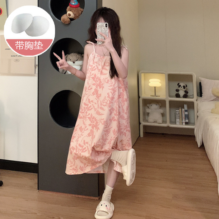 Pijamas de verano, ropa de dormir de cinturón de pecho delgada, ropa de dormir de estudiantes frescos, ropa de algodón al por mayor.