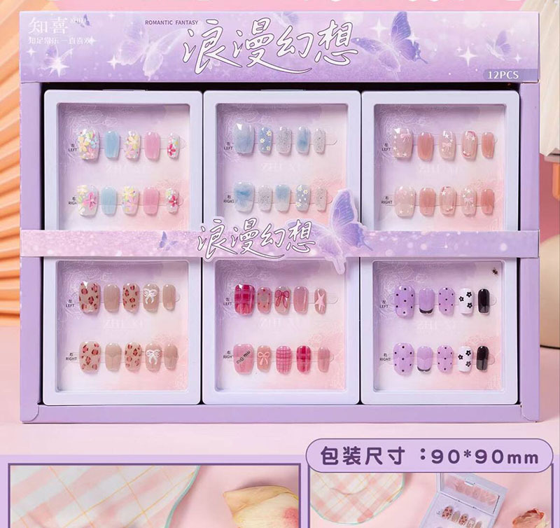 Nuevo desgaste de la serie de mariposa de uñas etiquetas de uñas niñas caja de almacenamiento transparente etiquetas de uñas falsas niñas etiquetas de uñas cortas