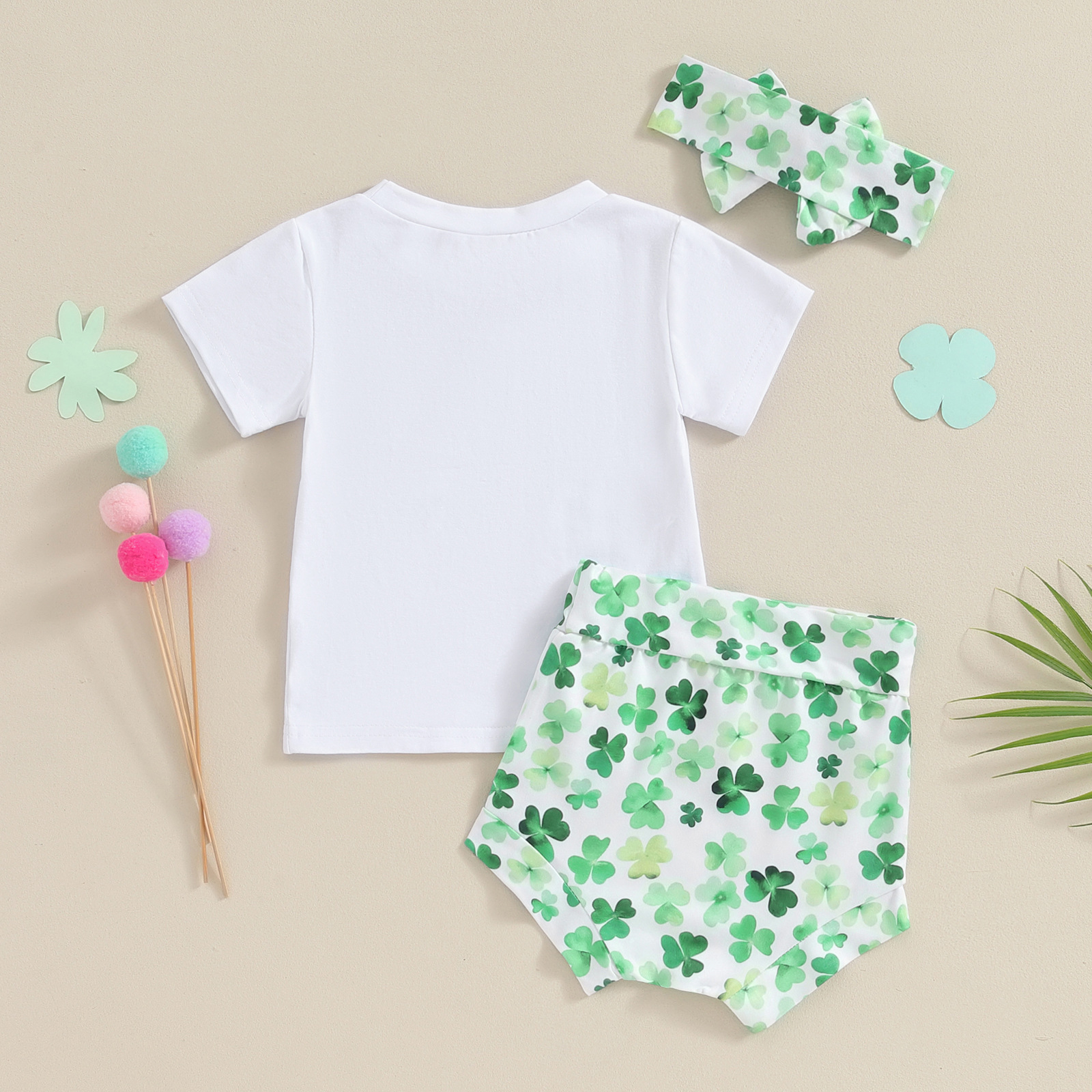 St. Patrick Pastoral Four Leaf Clover Cotton Baby Clothing Sets display picture 4