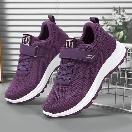 Women's Autumn Hiking Shoes, Flyknit Mid-Age Outdoor Soft Sole Sports Casual Travel Shoes