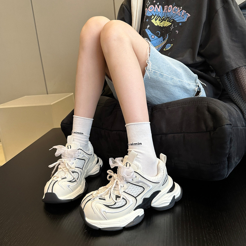 早秋新品~2025秋季新款甜酷网面增高厚底白色老爹鞋女休闲运动鞋|undefined